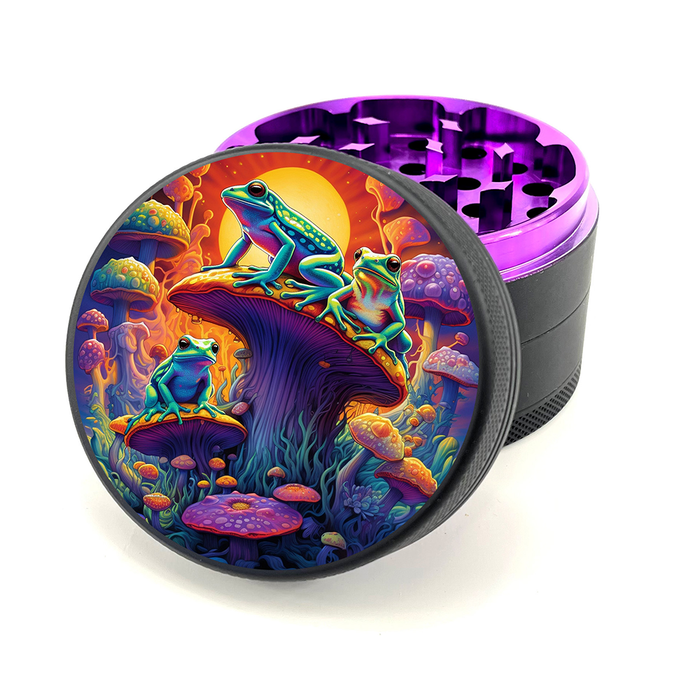 Green Star | 2.5" (63mm) Herb Grinder - Psychedelic Frogs on Mushrooms Design