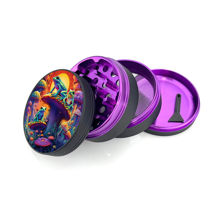 Green Star | 2.5" (63mm) Herb Grinder - Psychedelic Frogs on Mushrooms Design