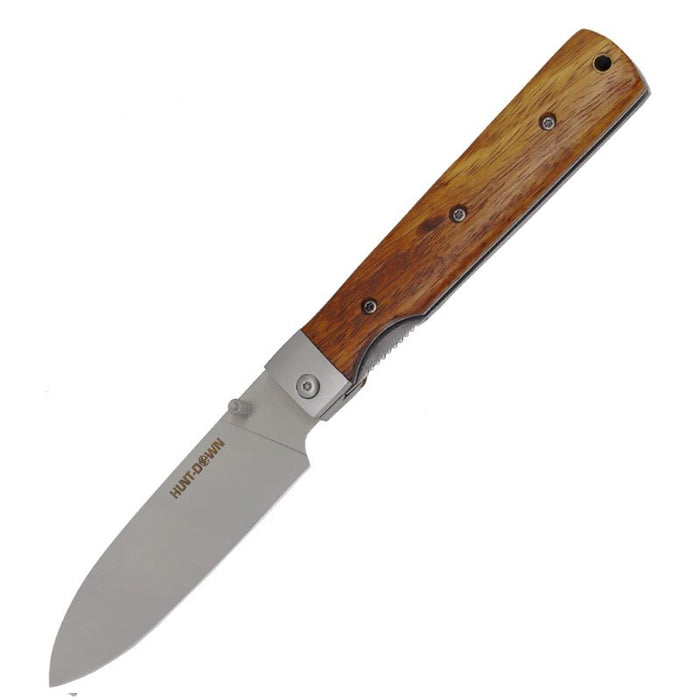 Hunt-Down | 9″ Liner Lock Wood Handle Steel Bolster Folding Knife [14395]