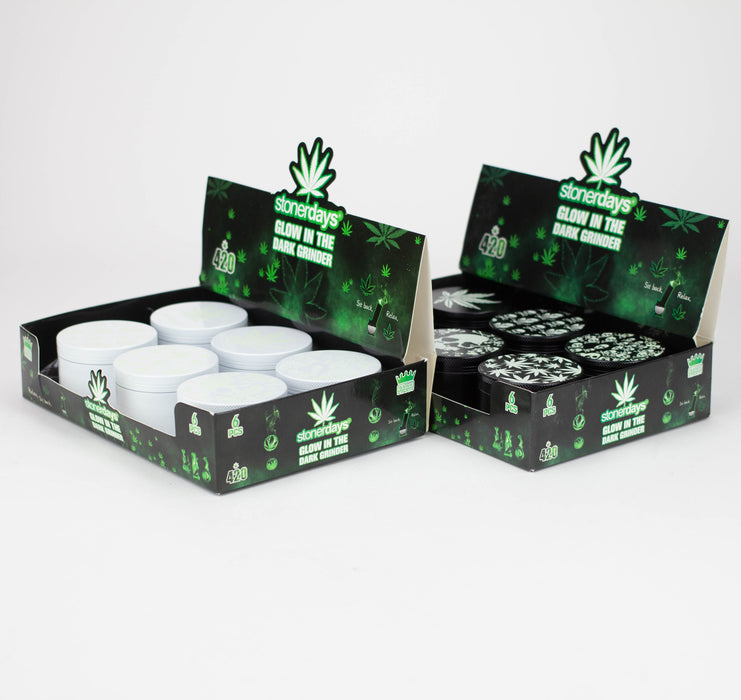 Glow In the Dark - 4 Part Grinder, 63MM Assorted Designs Box of 6 [PH6918-Stoner]