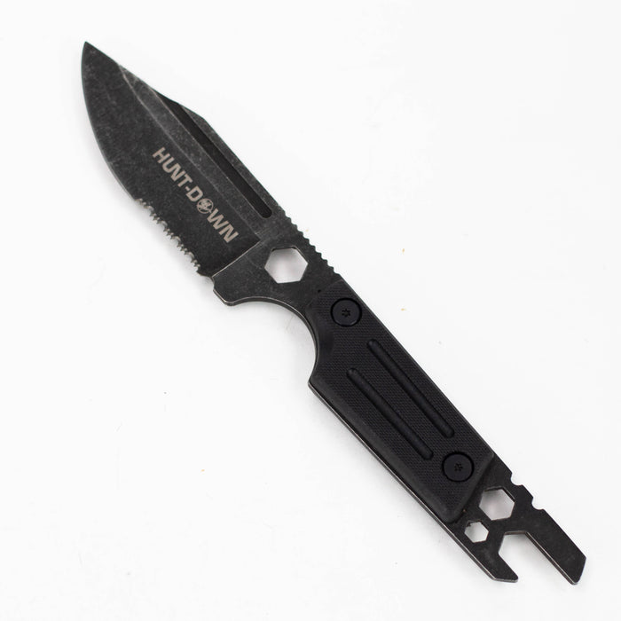 Hunt-Down | 9.5" Stonewashed Fixed Blade Full Tang Tactical Knife Sheath & Wrench [9839]