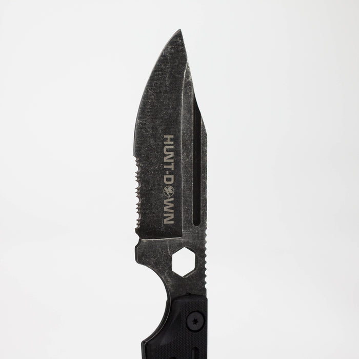 Hunt-Down | 9.5" Stonewashed Fixed Blade Full Tang Tactical Knife Sheath & Wrench [9839]