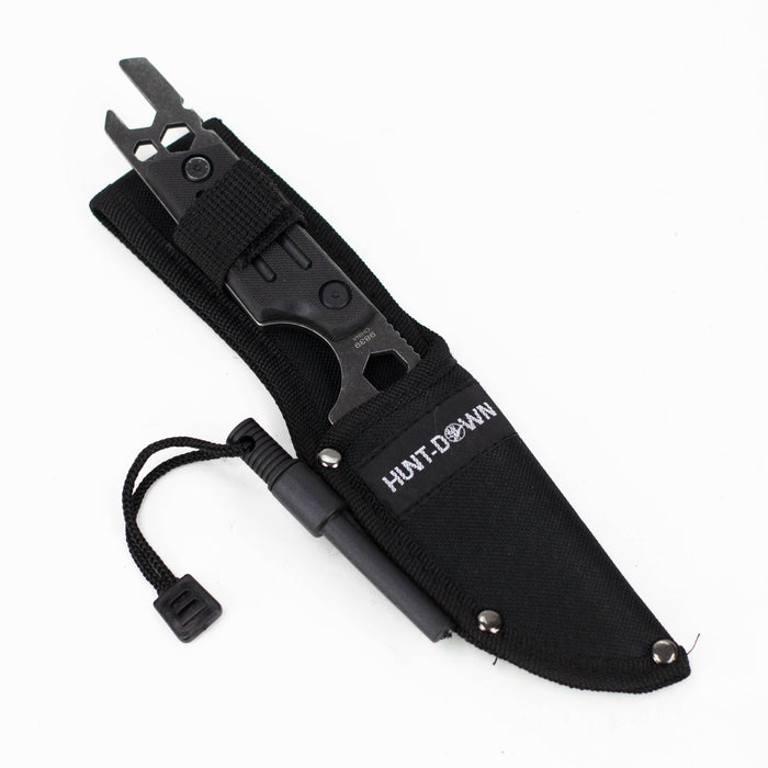 Hunt-Down | 9.5" Stonewashed Fixed Blade Full Tang Tactical Knife Sheath & Wrench [9839]