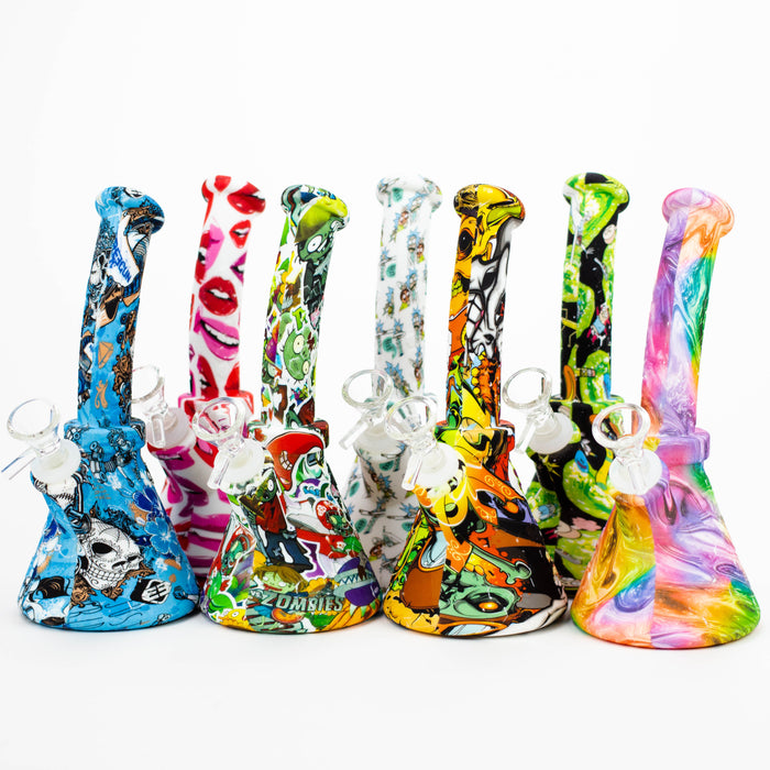 8" Silicone Bong With Assorted Graphics  [7050121B]