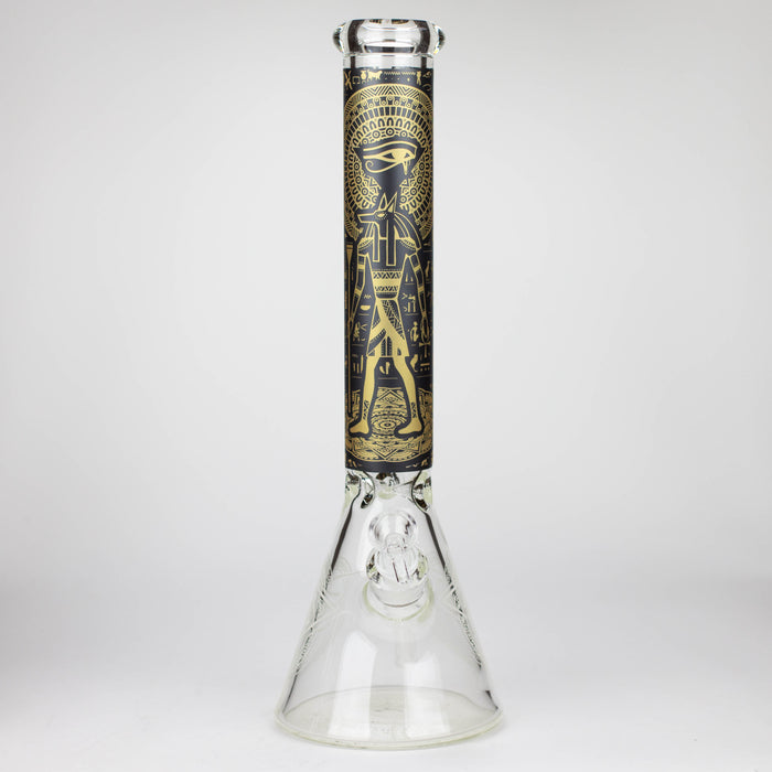 15.5" Egyptian Hieroglyph / 7 mm / Glow in the dark / Glass Bong  [LL034-YLW]