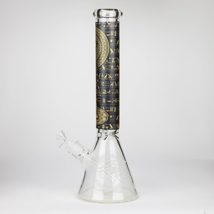 15.5" Egyptian Hieroglyph / 7 mm / Glow in the dark / Glass Bong  [LL034-YLW]