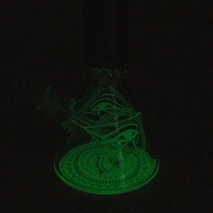 15.5" Egyptian Hieroglyph / 7 mm / Glow in the dark / Glass Bong  [LL034-YLW]