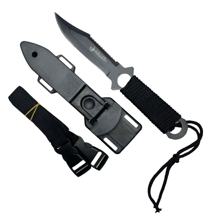 8-1/2" Full Tang Fixed Black Blade Hunting Knives With ABS Case