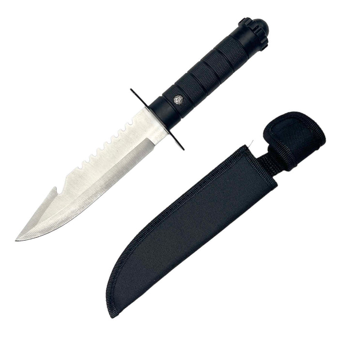 11" Tactical Fixed Blade Hunting Knife Leather Handle with Sheath