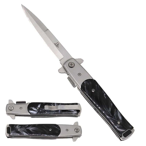 Falcon Marble Black Handle Spring Assisted Pocket Knife_0