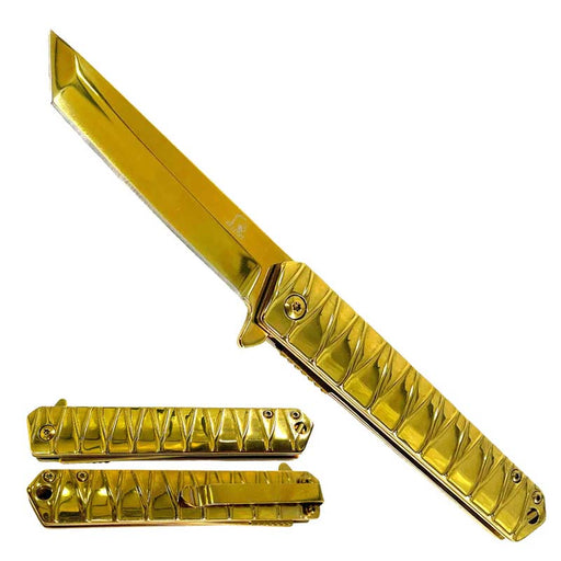 Falcon 7.75" Gold Tanto Blade Spring Assisted Pocket Knife_0