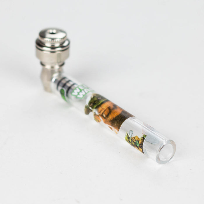 Aluminum and Glass pipe with Weed War design Box of 24 [YD127]