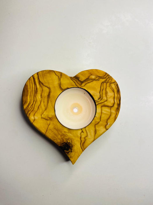 Olive wood Heart candle holder_3