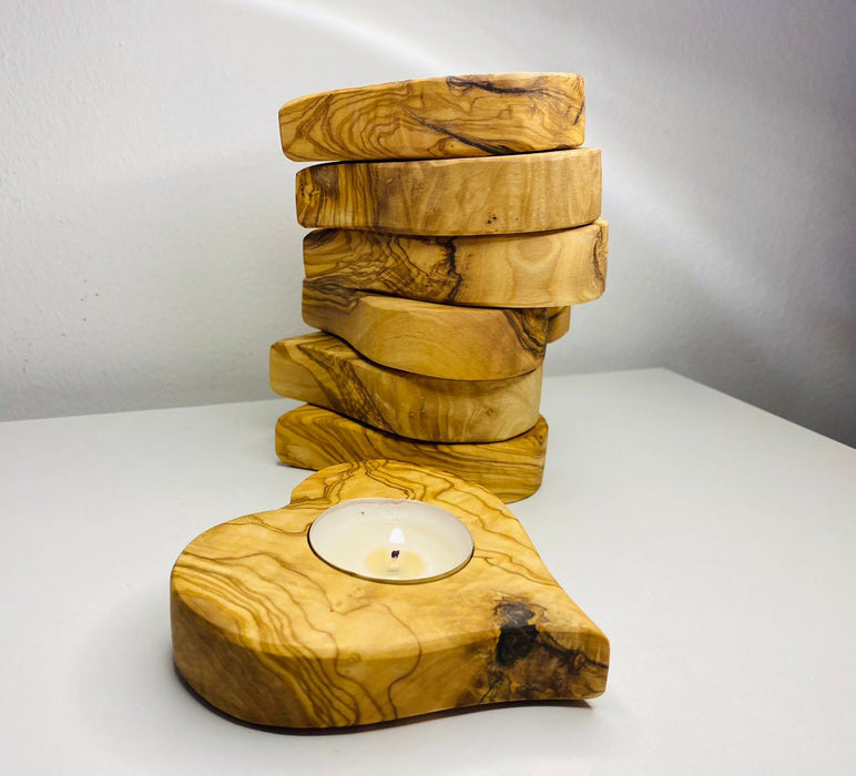 Olive wood Heart candle holder_5