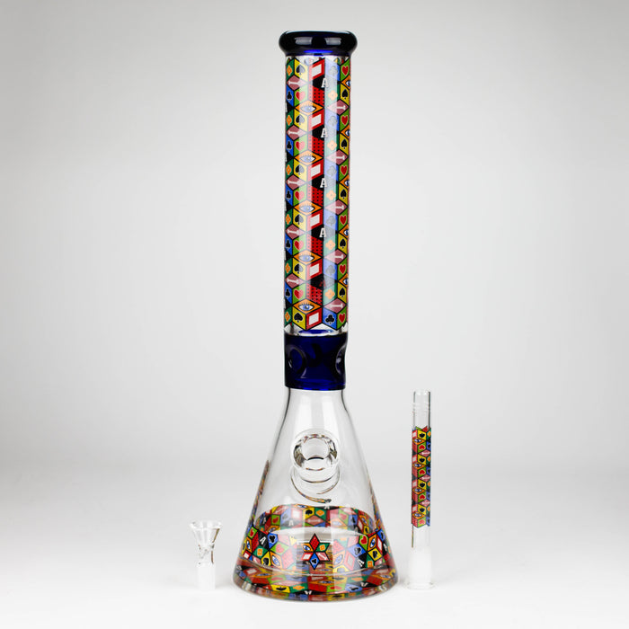 17" Color accented 7 mm glass water bong With Poker Design