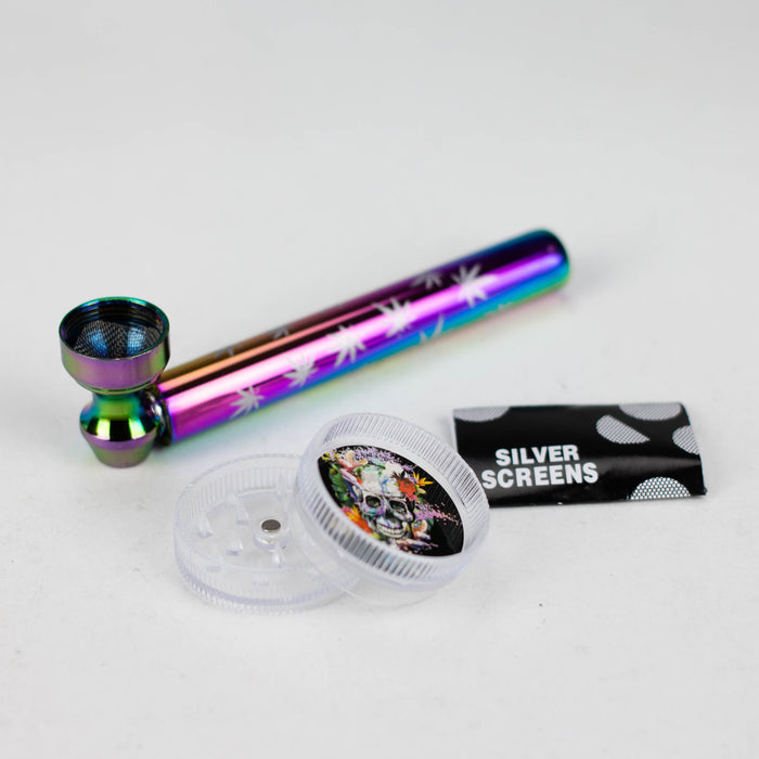 3.2″ Aluminum Tobacco Pipe with Grinder – Rainbow Display of 24