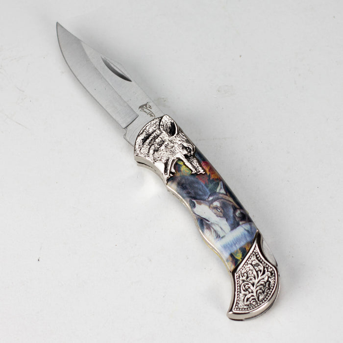 TheBoneEdge | 7" Wolf Design Pattern Handle Classic Folding Knife [14310]