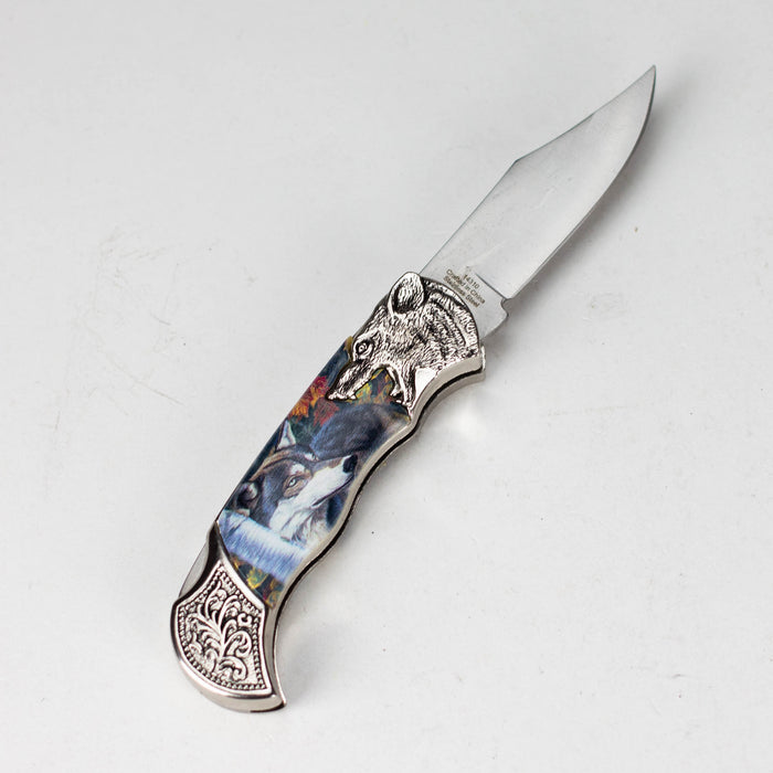 TheBoneEdge | 7" Wolf Design Pattern Handle Classic Folding Knife [14310]