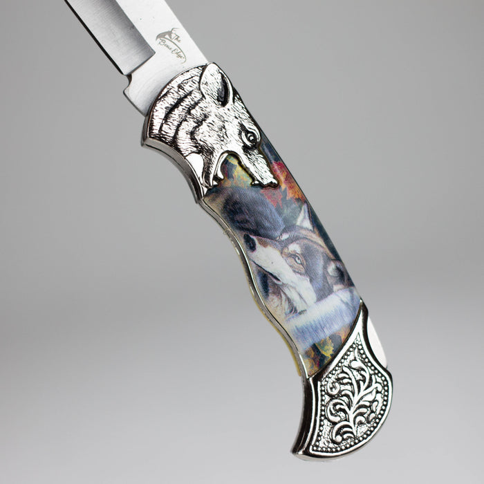 TheBoneEdge | 7" Wolf Design Pattern Handle Classic Folding Knife [14310]