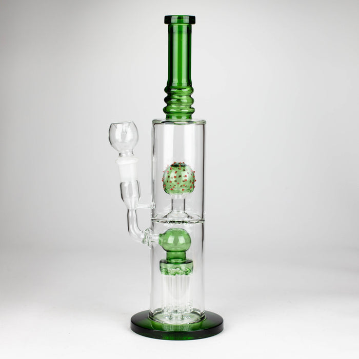 14" Color accented percolator glass bong with ball & Arm diffuser