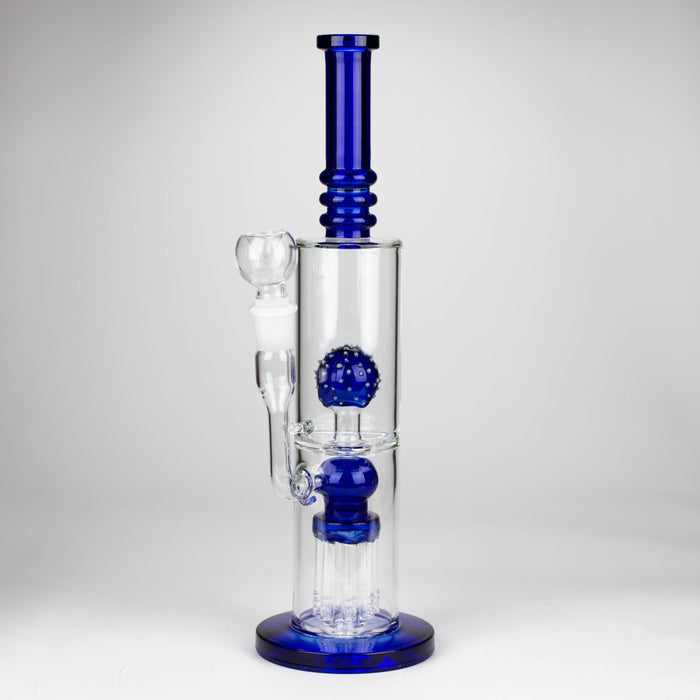 14" Color accented percolator glass bong with ball & Arm diffuser