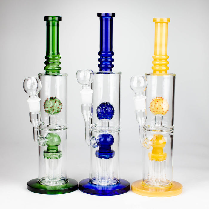 14" Color accented percolator glass bong with ball & Arm diffuser