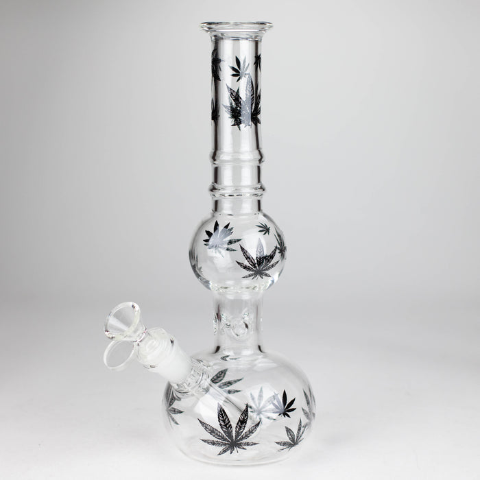 11" Rourd Shape Glass Bong With Leaf Design