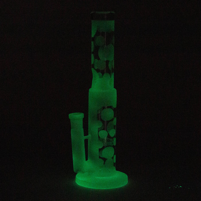 14" Glow in the dark straight tube glass bong with honey comb diffuser