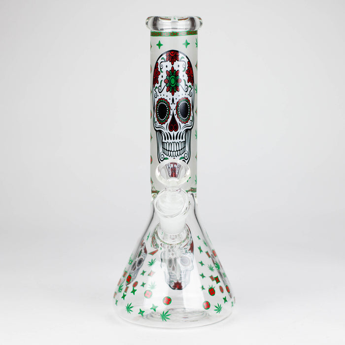 10" Glass Bong With Sugar Skull  Design