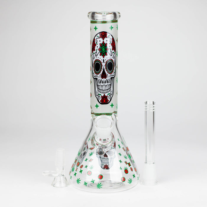 10" Glass Bong With Sugar Skull  Design