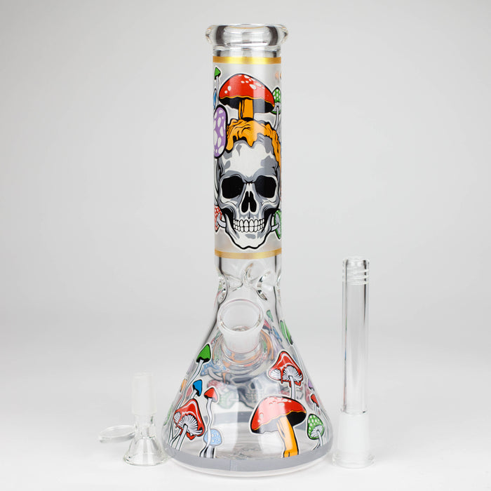 10" Glow in the dark Glass Bong With  Mushroom Skull  Design