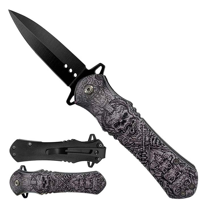 Skull Spring Assisted Pocket Knife_0