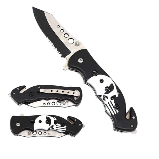 Skull 8" Overall Spring Assisted Pocket Knife_0