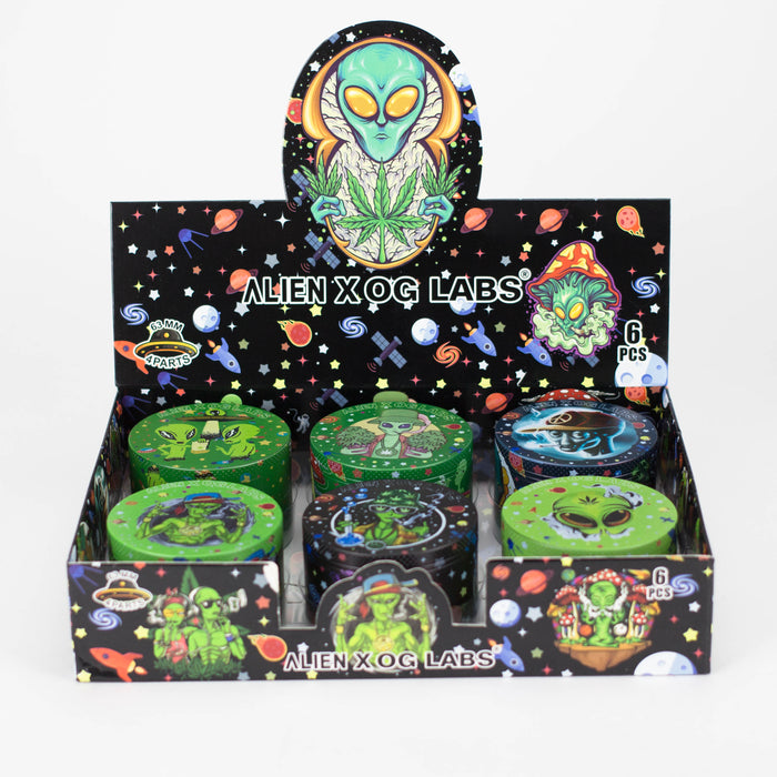 4 Layes 63mm Alien assorted Design Metal Grinder Box of 6 [SMKZ-001]