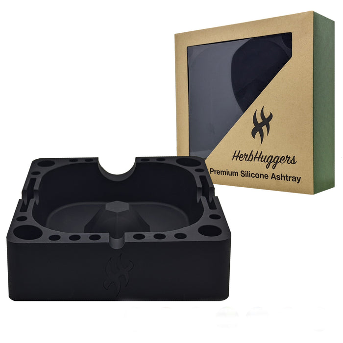 Herbhuggers | Premium Silicone Ashtray Featuring Center Tap Ash and Glassware Clearer with Accessory Organizing Slot Holders