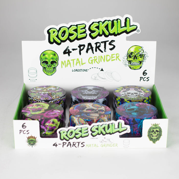 2.5" Metal Grinder 4 Layers with Rose Skull Design Box of 6