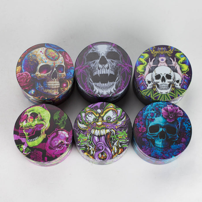 2.5" Metal Grinder 4 Layers with Rose Skull Design Box of 6