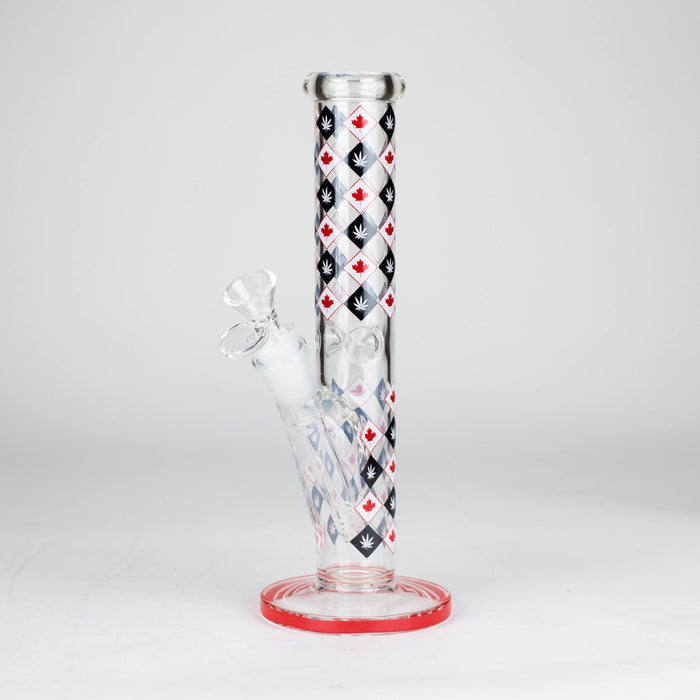 10" Color accented Staight Tube Glass Bong With Maple Leaf Design