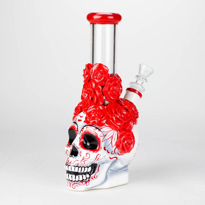 9" Rose sugar skull-themed glass bong [SK16]