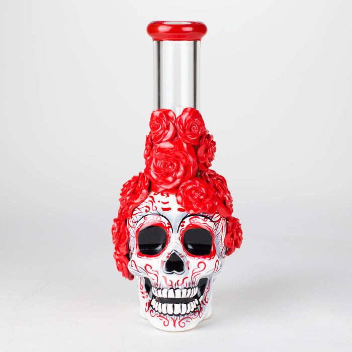 9" Rose sugar skull-themed glass bong [SK16]