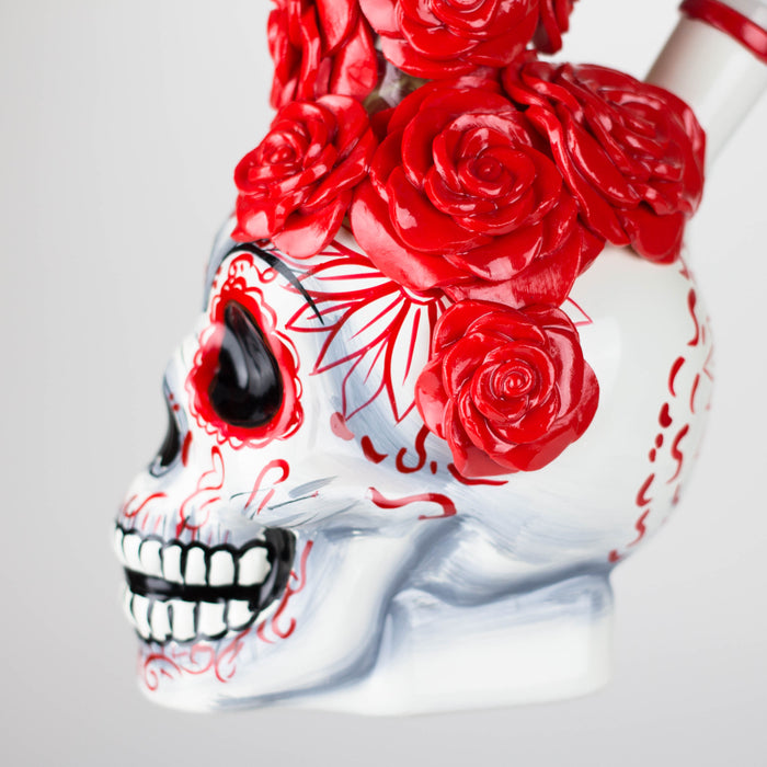 9" Rose sugar skull-themed glass bong [SK16]