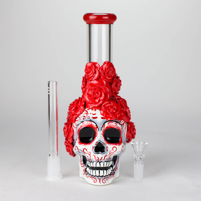 9" Rose sugar skull-themed glass bong [SK16]