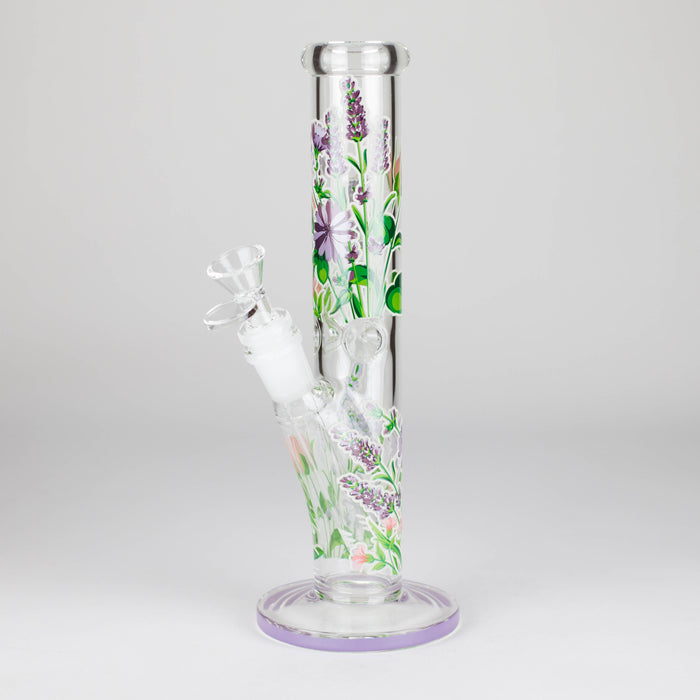 10" Glow in the dark Staight Tube Glass Bong With Flower Design