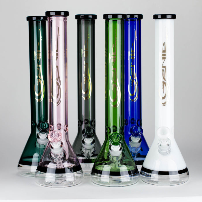 Genie | 18" 7 mm color-tube and clear-bottom beaker water bong [GE3110]