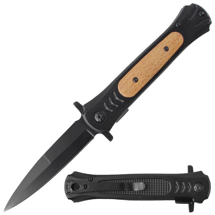 Folding Pocket Knife Stainless - Black Steel Wood [BF210870]