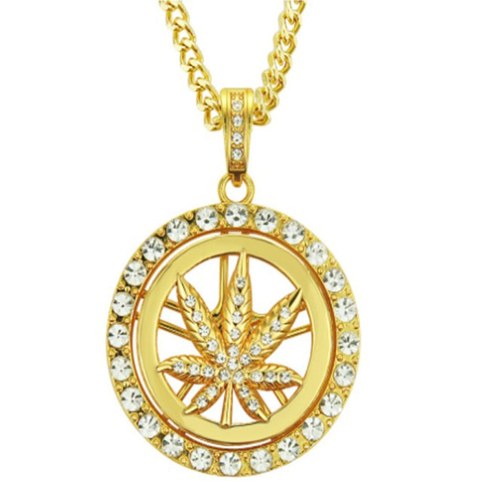 Mr Johnny Green | Round Leaf Pendant with cubic zirconia Necklace [M069]