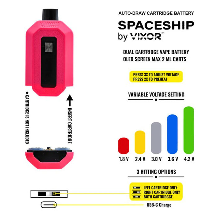 VIXOR | Spaceship 650mAh 510 Dual Cartridge Battery with puff counter Box of 10