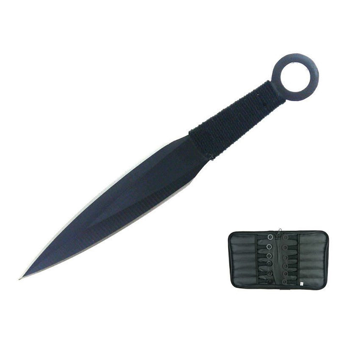 6" Throwing Knives with Black Handle & Sheath Set of 12 [T00046BBK-12]