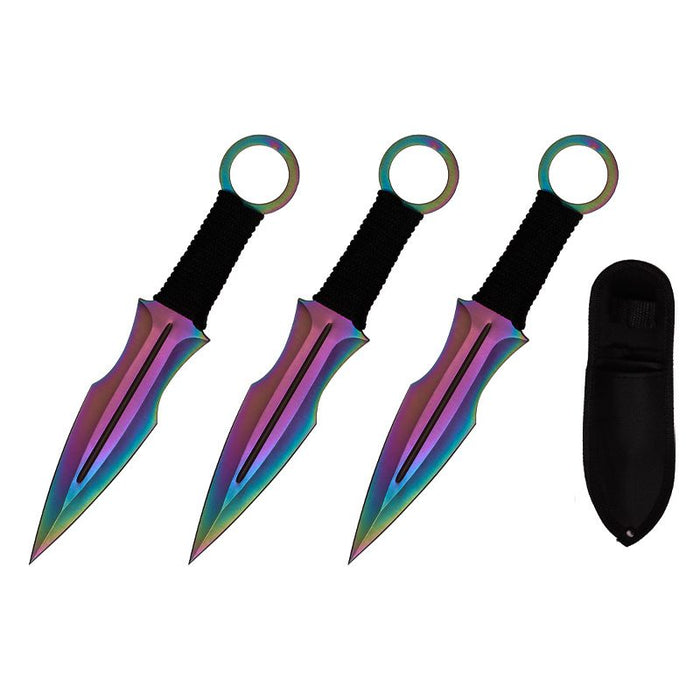 7.5″ Throwing Knives with Sheath 3 Pcs Set – Rainbow  [T004207COL]