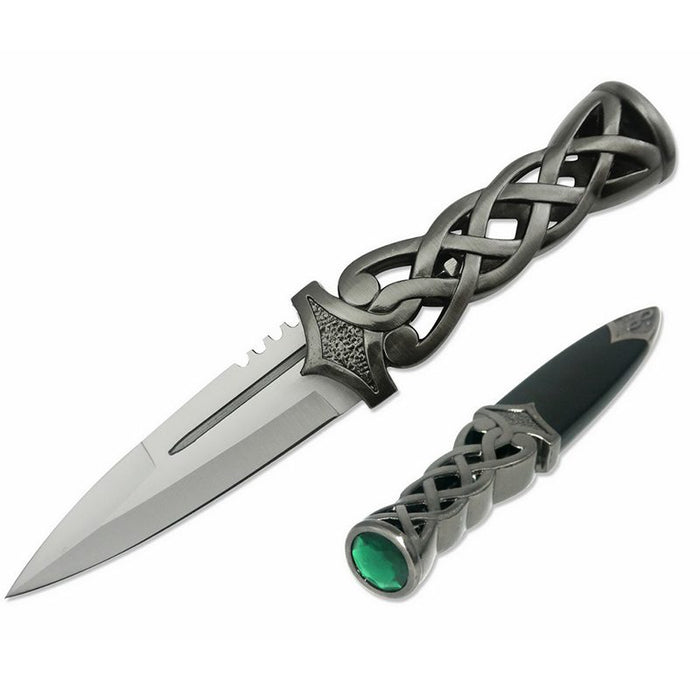 9″ Overall, Green gemstone Scottish Dirk with Scabbard [T230572]